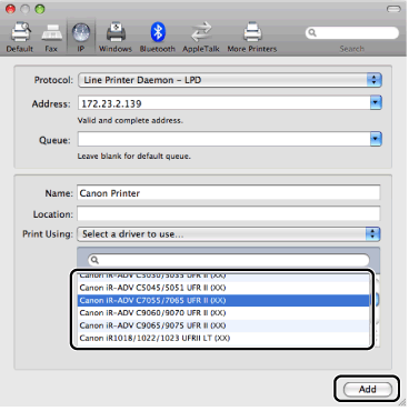 mac book sierra ip address for adding printer